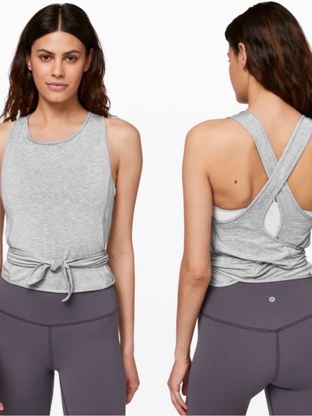 lululemon athletica Light Gray Crisscross Back Tie-Waist Tank
